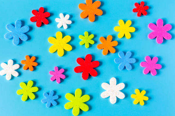 istock Flower eva foam rubber for decoration isolated on blue background, Decorative foam rubber material for creating artificial handmade flower, View from above. 1485311106
