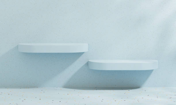 istock Blue pastel backdrop wall 3d render image mockup background of terrazzo podium. 1485311136
