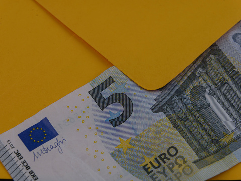 5 euro banknote in envelope