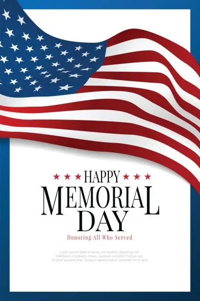 Vector illustration of Memorial Day poster templates Vector illustration, USA flag waving with text.