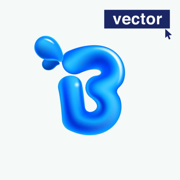 istock B letter logo made of blue clear water and dew drops. 3D realistic plastic cartoon balloon style. Glossy vector illustration. 1485314055