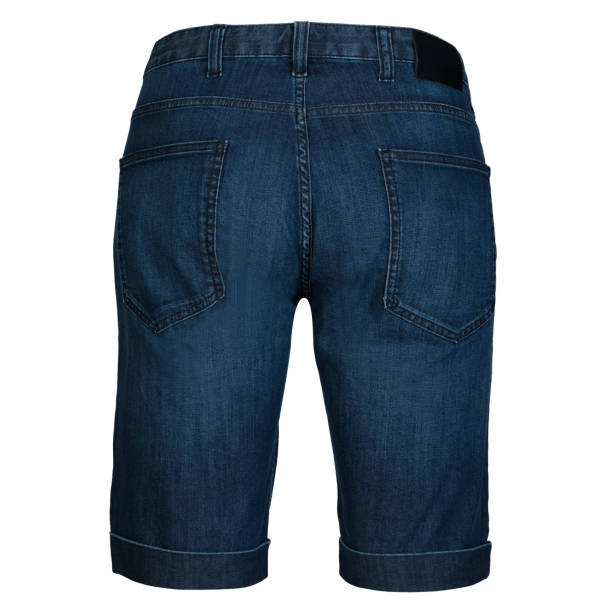 istock Blue denim shorts for men isolated on white. Back side jeans short. 1485317824
