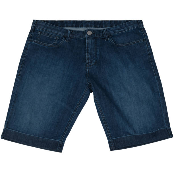 istock Blue jeans shorts for men isolated on white. Front 1485317825