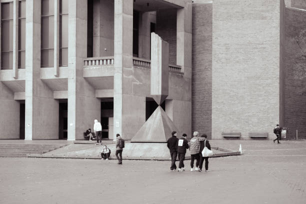 Man walking in abstract environment. 3D generated image.