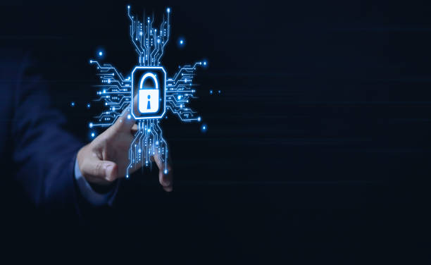 istock Businessman touching shield icon with lock sign computer password protection internet network cyber security 1485319482