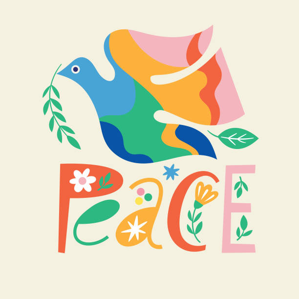 Peace Pigeon, symbol of peace illustration, lettering vector art illustration