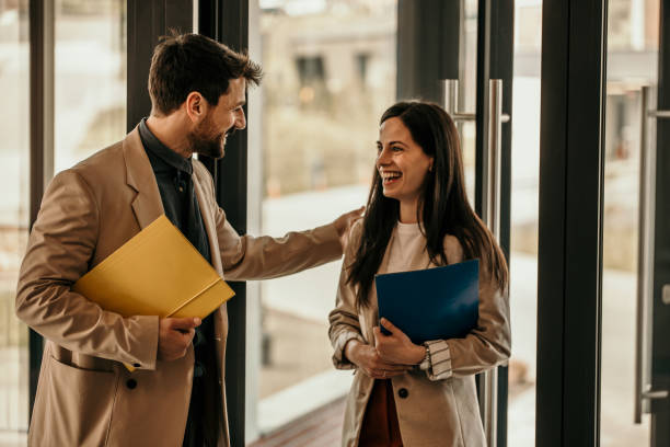 istock Welcoming candidate in front of the office building 1485321168