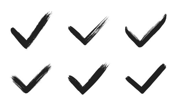 istock Dirty grunge hand drawn tick v with brush strokes vector illustration set. 1485321966
