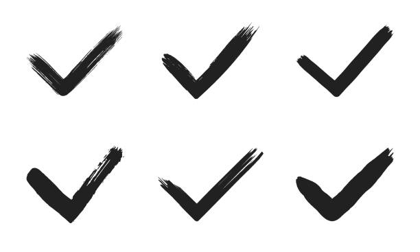 istock Dirty grunge hand drawn tick v with brush strokes vector illustration set. 1485322023