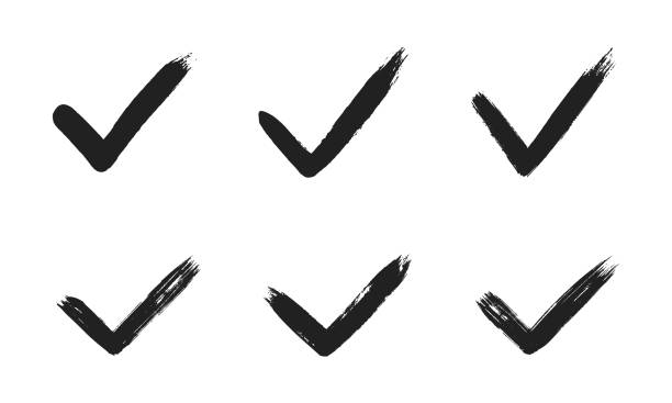 istock Dirty grunge hand drawn tick v with brush strokes vector illustration set. 1485322159
