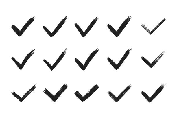 istock Dirty grunge hand drawn tick v with brush strokes vector illustration set. 1485323258