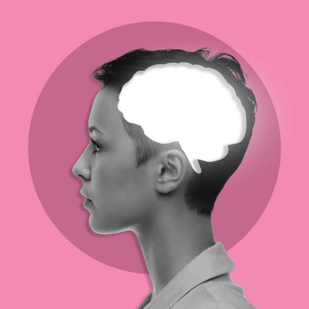 istock Woman, brain abstract animation and thinking for creative innovation, strategy and solution with vision. Mindset, mind power and mental health for anxiety, depression or problem by pink background 1485324958