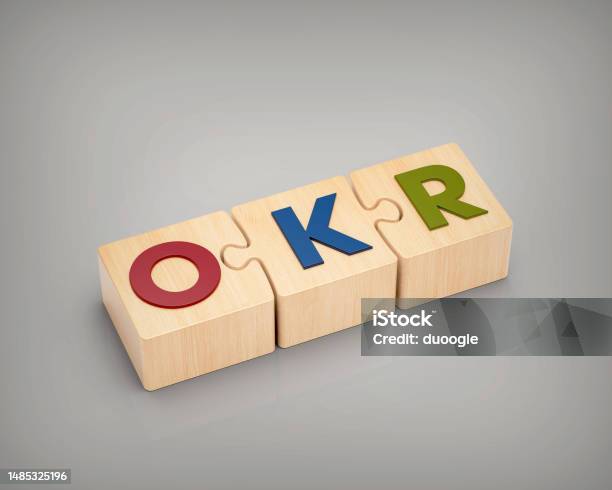 Okr Objectives And Key Results 3d Stylized Of Okr Letter And Icons Located On White Background Stock Photo - Download Image Now