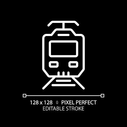 Electric Train Pixel Perfect White Linear Icon For Dark Theme Stock