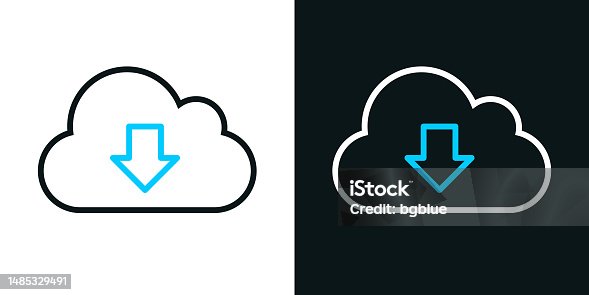 istock Cloud download. Bicolor line icon on black or white background - Editable stroke 1485329491