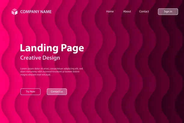 Vector illustration of Landing page Template - Trendy geometric background with Pink abstract waves
