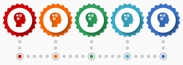 istock Head vector icon set, colorful infographic template, set of flat design badge icons in 5 color options 1485331754