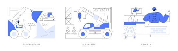 transport przemysłowy, abstrakcyjne koncepcje, ilustracje wektorowe. - loading earth mover skidding construction equipment stock illustrations