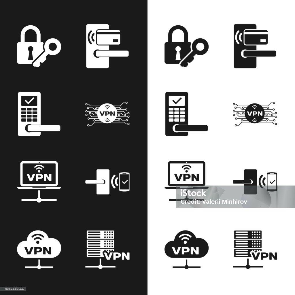Vpn Key Lock Icon Set Vpn With Microchip Circuit Digital Door Lock Wireless Lock And Key ...
