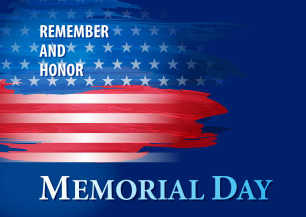 US Memorial Day Celebrating the American Memorial Day and honoring who served in the US military with American flag in grunge texture on the blue background memorial day art stock illustrations