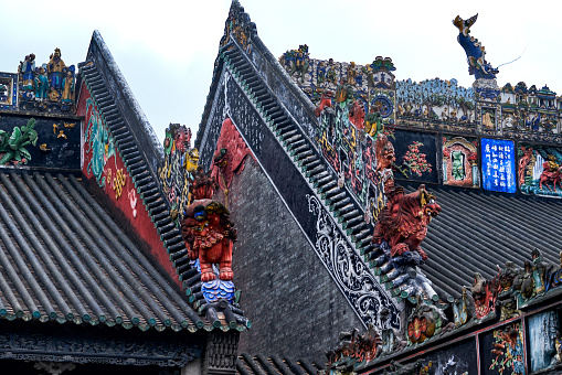 Guangzhou Chen Clan Ancestral House, the exquisitely carved Lingnan style building roof