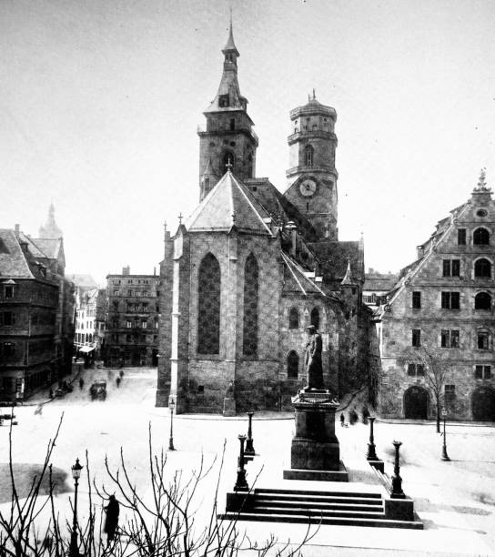 istock Stuttgart, Friedrich Schiller statue and collegiate church, 1890 1485340102