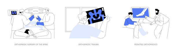 Traumatology and orthopaedic surgery abstract concept vector illustrations. Traumatology and orthopaedic surgery abstract concept vector illustration set. Orthopaedic surgery of the spine, trauma treatment, medical help, pediatric trauma, doctor in hospital abstract metaphor. connecticut stock illustrations