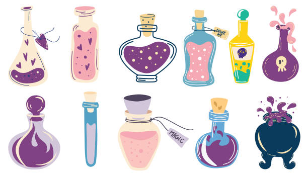 0327_potion - toxic substance poisonous organism bottle potion stock illustrations