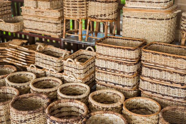 Rattan baskets and other handicrafts for sale at a small store at Manaoag, Pangasinan, Philippines. Rattan baskets and other handicrafts for sale at a small store at Manaoag, Pangasinan, Philippines. pangasinan stock pictures, royalty-free photos & images