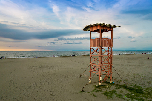 A lifeguard tower at Lingayen Beach in the province of Pangasinan, Philippines. late afternoon scene.