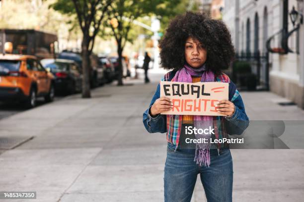 Woman Portrait With A Equal Rights Sign On Cardboard Stock Photo - Download Image Now