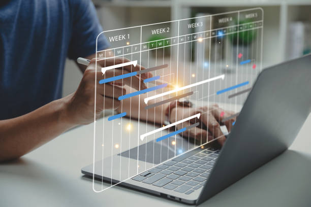istock Management diagram with planning software on laptop screen. 1485348746