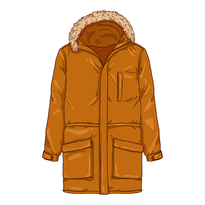 Vector Cartoon Light Brown Parka Jacket. Winter Outerwear.