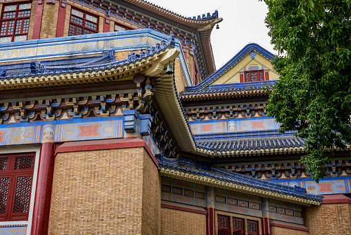 A corner of the Chinese-style retro building in the Sun Yat-sen Memorial Hall in Guangzhou, Guangdong, China