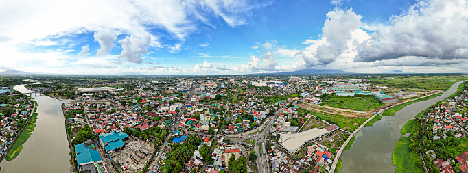 Naga, Camarines Sur, Philippines - Oct 2022: Panoramic aerial of the city of Naga.