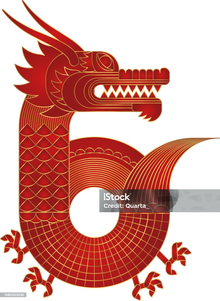 Red Digon Shape Luxury Red Gold Abstract Geometric Chinese Dragon Modern Shape Design ...