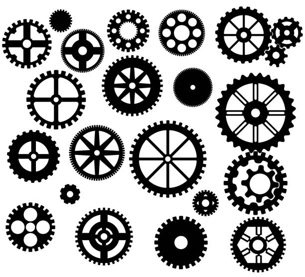 ilustrações, clipart, desenhos animados e ícones de coleção de silhuetas de engrenagens (recortadas) - gear bicycle gear equipment sprocket