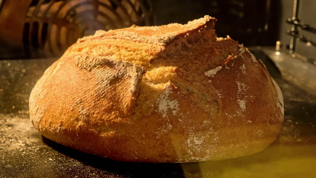 Homemade bread baking in oven. Organic fresh bread. Timelapse. Loaf is raised