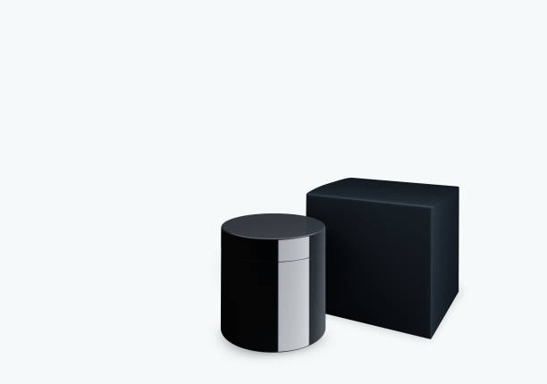 istock Blank black glossy cosmetic jar mock up on white background with smear cream in front view angle, 3d illustration 1485361555