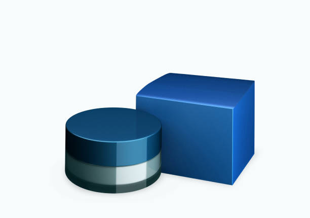 istock Blank blue sky cosmetic jar mock up on white background with smear cream in front view angle, 3d illustration 1485361647