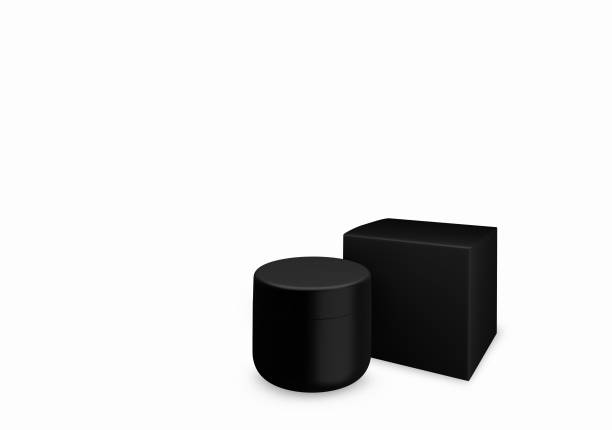 istock Blank black matte cosmetic jar mock up on white background with smear cream in front view angle, 3d illustration 1485361758