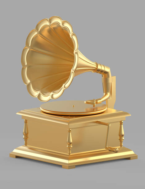 istock Gold Vintage and classic gramophone isolate. PNG transparency. 1485362698