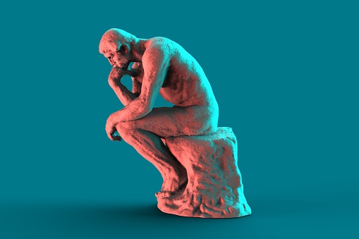 Hombre pensador Ilustración 3D. La estatua del pensador del escultor francés Rodin. photo