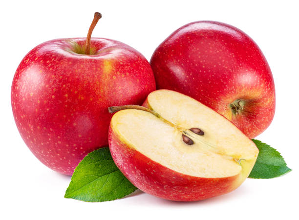 istock Ripe red apples and apple slice isolated on white background. 1485363548