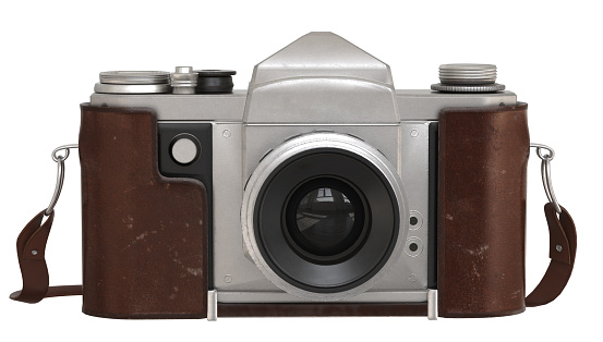 Retro film photo camera. Vintage film photo camera isolated
