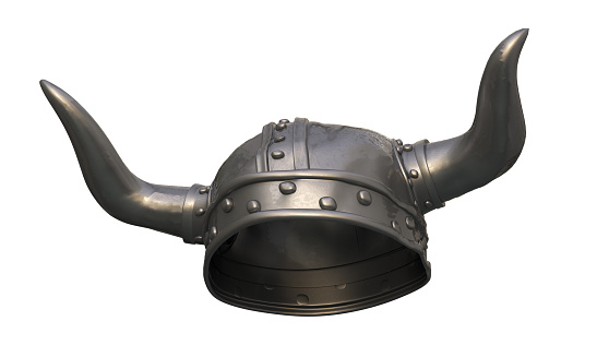 Viking iron helmet with horns isolated.