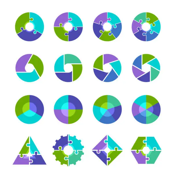 Vector illustration of Colorful pie chart collection with 3,4,5,6 sections or steps