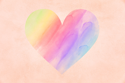 Colorful Watercolor Rainbow Heart Painted On Wall. Peaceful Love Symbol