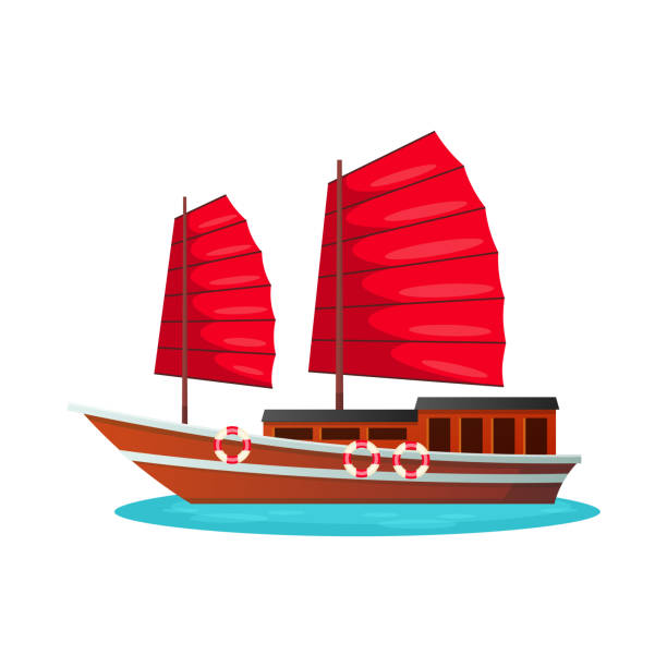 Junk boat vector art illustration