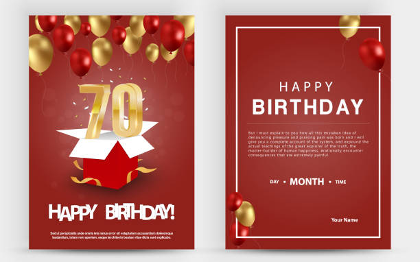 Vector invitation double card for 70th birthday celebration. Brochure the seventieth anniversary celebration. Vector invitation double card for 70th birthday celebration. Brochure the seventieth anniversary celebration. Template of invitational for print. anniversary card stock illustrations